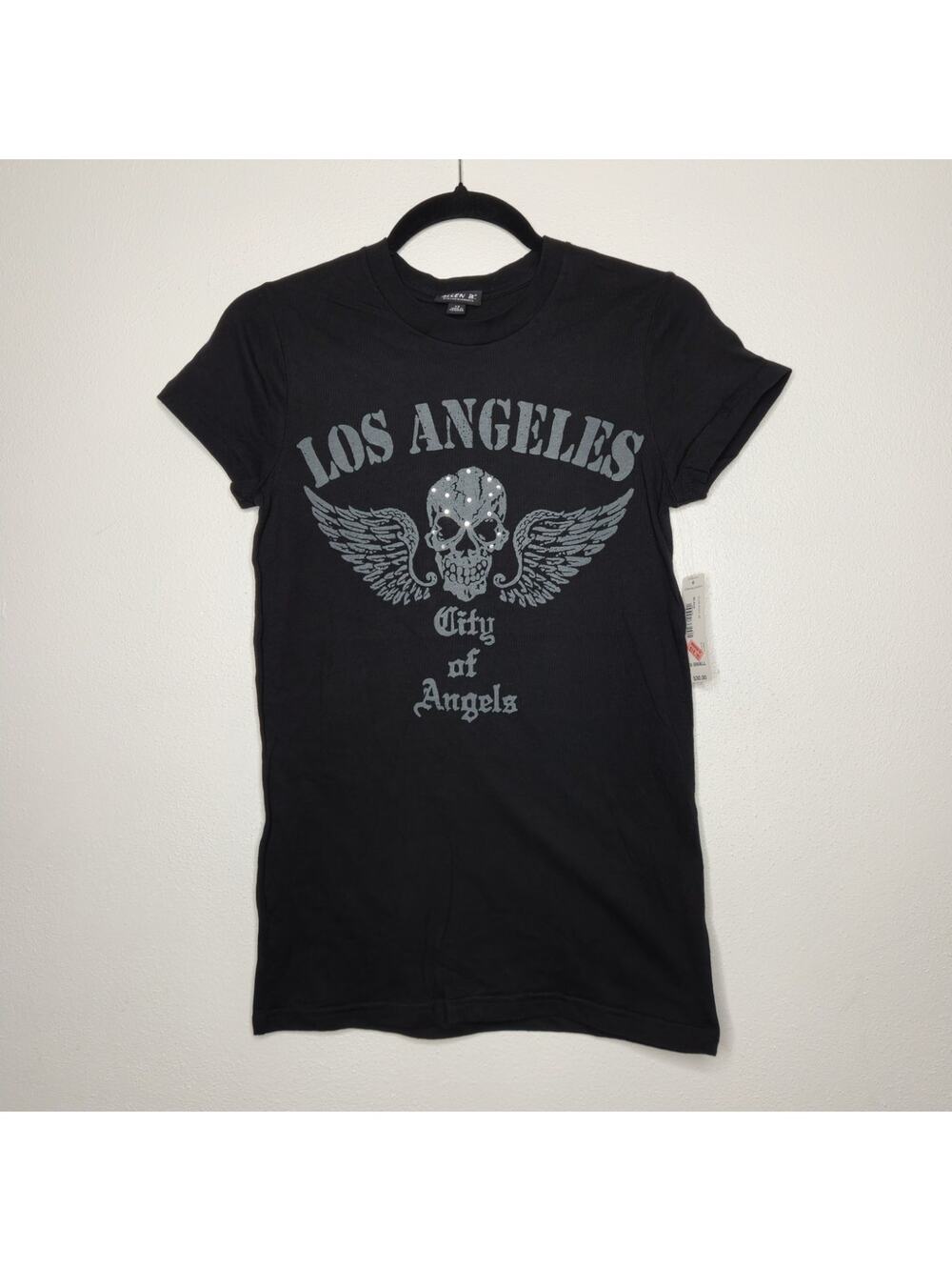 NWT Allen B Los Angeles City Angels Skull Wings McBling Shirt Black XS y2k VTG
